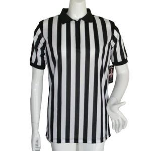 New Referee Polo Shirt S Black White Stripe SS, Quarter Zip, EXXACT Sport